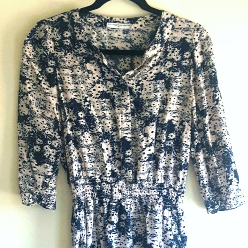 $5 CLOSET CLOSING Goodnight Macaroon Floral Dress Blue Cream Buttons